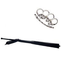 Set baston telescopic din otel, negru, 64 cm + pumnal/box craniu argintiu - 6