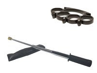 Set baston telescopic flexibil argintiu, maner cauciuc, 47 cm  + box craniu negru - 1