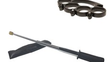 Set baston telescopic flexibil argintiu, maner cauciuc, 47 cm  + box craniu negru