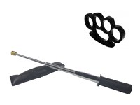 Set baston telescopic flexibil argintiu, maner cauciuc, 47 cm + box negru 0.5 cm grosime - 3