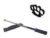 Set baston telescopic flexibil argintiu, maner cauciuc, 47 cm + box negru 1 cm grosime - 2