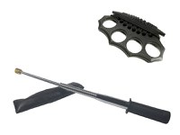 Set baston telescopic flexibil argintiu, maner cauciuc, 47 cm + box negru model nou - 2