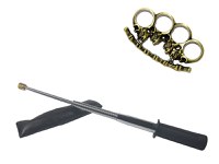 Set baston telescopic flexibil argintiu, maner cauciuc, 47 cm + pumnal/box crani - 5