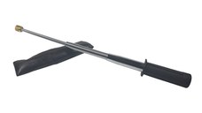 Set baston telescopic flexibil argintiu, maner cauciuc, 47 cm + pumnal/box craniu argintiu
