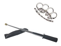 Set baston telescopic flexibil argintiu, maner cauciuc, 47 cm + pumnal/box craniu argintiu - 3