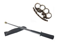 Set baston telescopic flexibil argintiu, maner cauciuc, 47 cm + pumnal craniu - 3