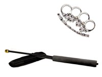 Set baston telescopic flexibil negru 47 cm + pumnal/box craniu argintiu - 2