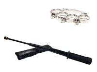 Set baston telescopic flexibil negru maner tip tonfa 47 cm + box craniu argintiu - 6