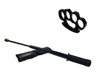 Set baston telescopic flexibil negru maner tip tonfa 47 cm + box negru 1 cm grosime - 4