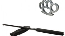 Set baston telescopic negru 50 cm + box argintiu 0.5 cm grosime