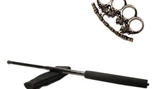 Set baston telescopic negru 50 cm + pumnal craniu