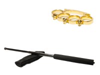 Set baston telescopic negru 64 cm + box craniu auriu - 2