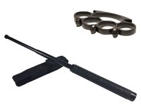 Set baston telescopic Police, 49 cm + box craniu negru - 2