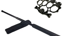 Set baston telescopic Police, 49 cm + box, rozeta craniu negru