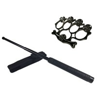 Set baston telescopic Police, 49 cm + box, rozeta craniu negru - 1