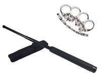 Set baston telescopic Police, 49 cm + pumnal/box craniu argintiu - 2