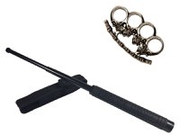 Set baston telescopic Police, 49 cm + pumnal craniu - 1