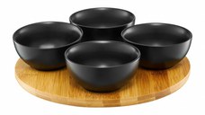 Set boluri rotunde, 5 piese, portelan negru, AMBITION Natural