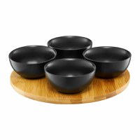Set boluri rotunde, 5 piese, portelan negru, AMBITION Natural - 1