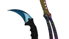 Set briceag butterfly, multicolor, 25 cm si cutit karambit, Rainbow, 19 cm, Otel inoxidabil