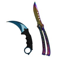 Set briceag butterfly, multicolor, 25 cm si cutit karambit, Rainbow, 19 cm, Otel inoxidabil - 1