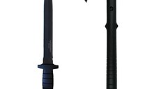 Set camping Ideallstore, topor Pirate Skull si cutit cu tais dublu, otel inoxidabil, negru