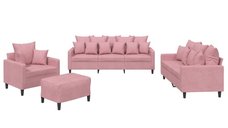 Set canapele roz din catifea, 4 piese, cu perne incluse