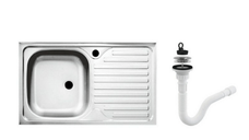 Set chiuveta masca ,inox,cuva stanga ,Raulconstruct ,80x50 cm,baterie lebada flexibila cu  sifon de scurgere