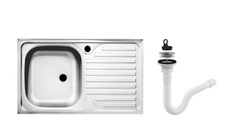 Set chiuveta masca ,inox,cuva stanga ,Raulconstruct ,80x50 cm,baterie lebada flexibila cu  sifon de scurgere