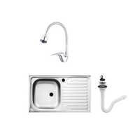 Set chiuveta masca ,inox,cuva stanga ,Raulconstruct ,80x50 cm,baterie lebada flexibila cu  sifon de scurgere - 4