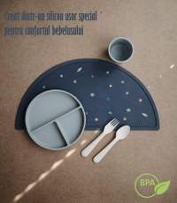 Set Complet Diversificare din Silicon, Farfurie cu Tacamuri, Bavetica, Cana-Pahar, Bol cu Lingura si Furculita, Olive - 16