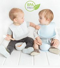 Set Complet Diversificare din Silicon, Farfurie cu Tacamuri, Bavetica, Cana-Pahar, Bol cu Lingura si Furculita, Olive - 2