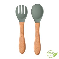 Set Complet Diversificare din Silicon, Farfurie cu Tacamuri, Bavetica, Cana-Pahar, Bol cu Lingura si Furculita, Olive - 3