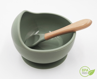 Set Complet Diversificare din Silicon, Farfurie cu Tacamuri, Bavetica, Cana-Pahar, Bol cu Lingura si Furculita, Olive - 10