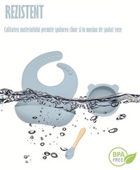 Set Complet Diversificare din Silicon, Farfurie cu Tacamuri, Bavetica, Cana-Pahar, Bol cu Lingura si Furculita, Olive - 7