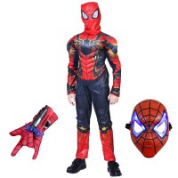 Set costum Iron Spiderman IdeallStore®, New Era, rosu, 7-9 ani, manusa cu ventuze si masca LED - 1