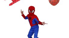 Set costum Spiderman IdeallStore, marimea L, 7-9 ani, masca si manusa cu lansator, rosu