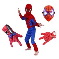 Set costum Spiderman, marime 3-5 ani, doua lansatoare si masca plastic LED, rosu - 5