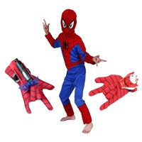 Set costum Spiderman, marime 3-5 ani, doua lansatoare si masca plastic LED, rosu - 4