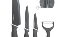 Set cutite AMBITION Elementi, 5 piese, include ascutitor cutite si curatator legume, gri