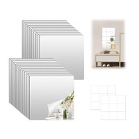 Set de 16 oglinzi acrilice autoadezive, pentru decorarea peretilor, 20x20cm, argintiu - 6