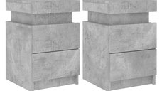 Set de 2 noptiere moderne cu lumini LED, gri beton, 35x39x55 cm