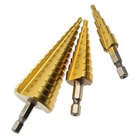Set de 3 burghii din otel acoperite cu titan, Auriu - 1