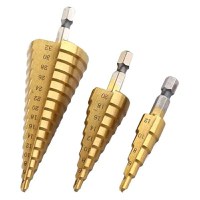 Set de 3 burghii din otel acoperite cu titan, Auriu - 3