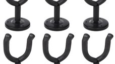 Set de 6 suporturi de perete pentru chitara, otel si spuma EVA, negru