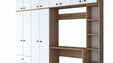 Set de dormitor pentru studiu Hanah Home, nuc si alb, dimensiuni 240x216.8x42.5 cm