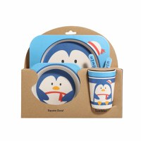 Set de masa din bambus pentru copii, fara BPA, 5 piese, pinguin - 3
