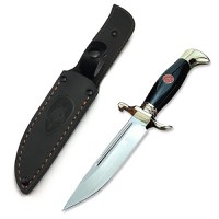 Set doua cutite de vanatoare, teaca din piele naturala, lama 440C, maner acrilic full tang, 26 cm, alb - negru - 6