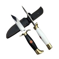Set doua cutite de vanatoare, teaca din piele naturala, lama 440C, maner acrilic full tang, 26 cm, alb - negru - 9