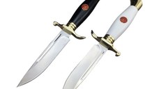 Set doua cutite de vanatoare, teaca din piele naturala, lama 440C, maner acrilic full tang, 26 cm, alb - negru